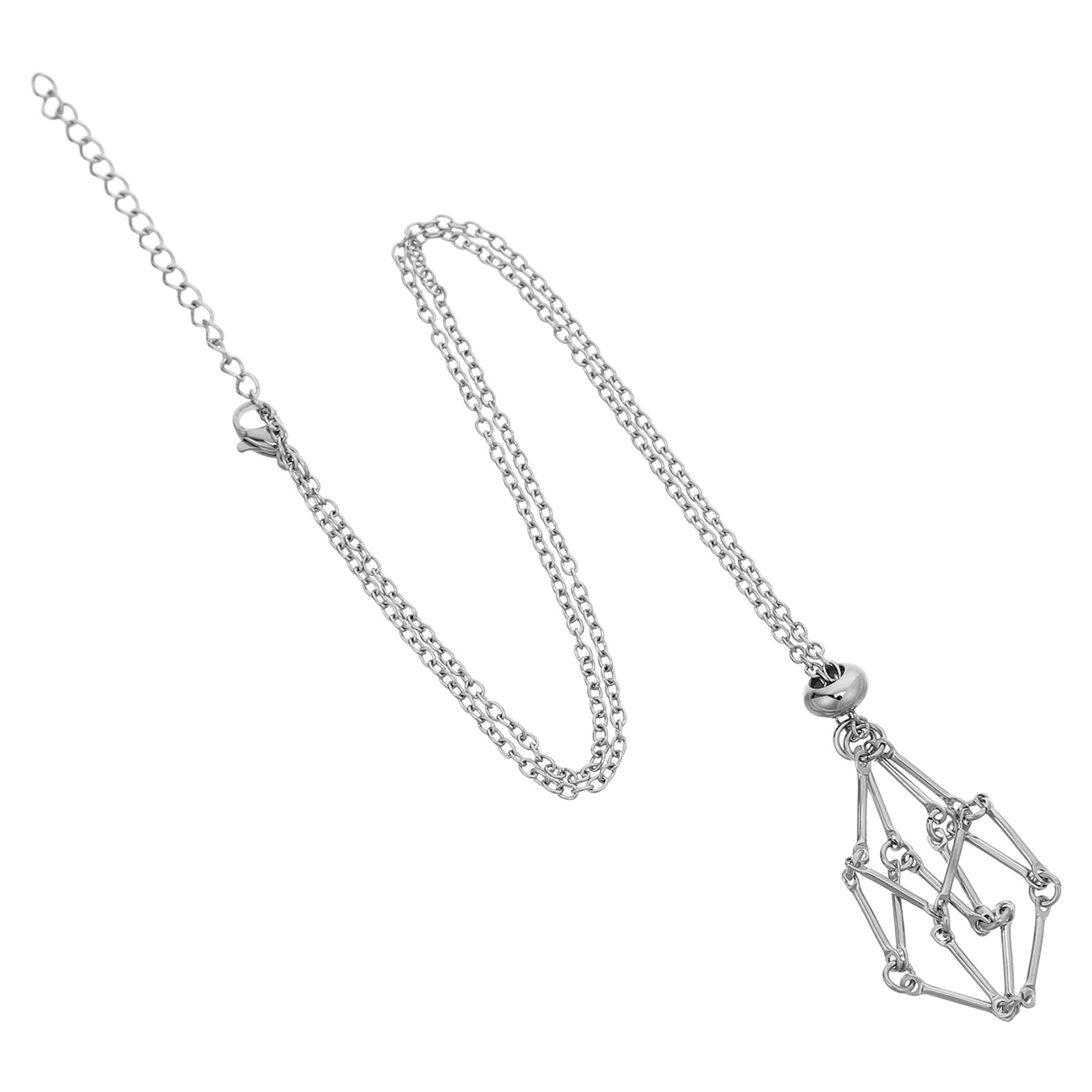 Crystal Pendant Necklace Natural Stone - สร้อยคอที่ใส่คริสตัล จี้กรงตาข่ายสแตนเลส สายโซ่ปรับได้ เหมาะสำหรับหินธรรมชาติ งาน DIY