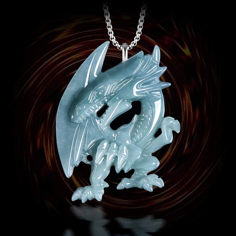 Necklaces - Blue พม่า Jadeite มังกรจี้สร้อยคอหยกพม่าอุปกรณ์เสริมแฟชั่นของขวัญหรูหราสําหรับผู้หญิง 925 เงิน