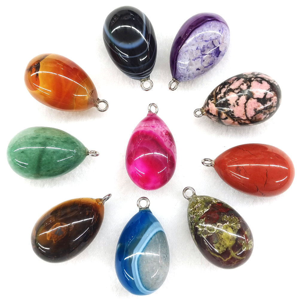 Crystal Pendant Necklace Natural Stone - จี้รูปไข่ขนาดเล็ก 30x19 มม. หินธรรมชาติ คริสตัลบำบัด อเมทิสต์