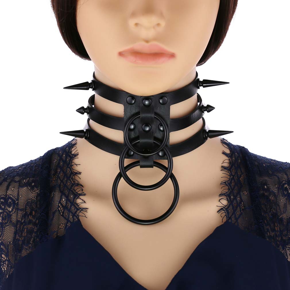 Goth Punk Spike Choker - แฟชั่นผู้หญิงสีดำผู้ชาย Rivet หนัง Bondage Choker สร้อยคอ