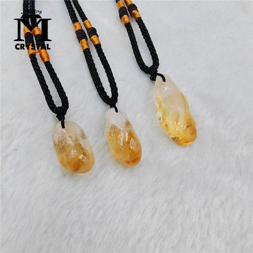 Crystal Pendant Necklace Natural Stone - 3 ชิ้น จี้คริสตัลซิทรินธรรมชาติ หินควอตซ์สีเหลือง จี้หินปลายแหลม สร้อยคอเครื่องประดับ