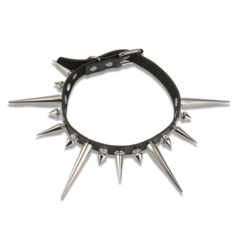 Goth Punk Spike Choker - Goth Long Spike Choker PunkหนังFauxสําหรับผู้หญิงผู้ชายCool Big