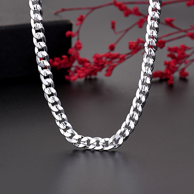 Cuban Link Chain 12Mm - สร้อยคอโซ่สีเงินสเตอร์ลิง925สุดฮอตสร้อยคอขนาด7มม. สำหรับผู้ชายผู้หญิงเครื่องประดับงานปาร์ตี้แฟชั่นสุดหรูของขวัญวันหยุด