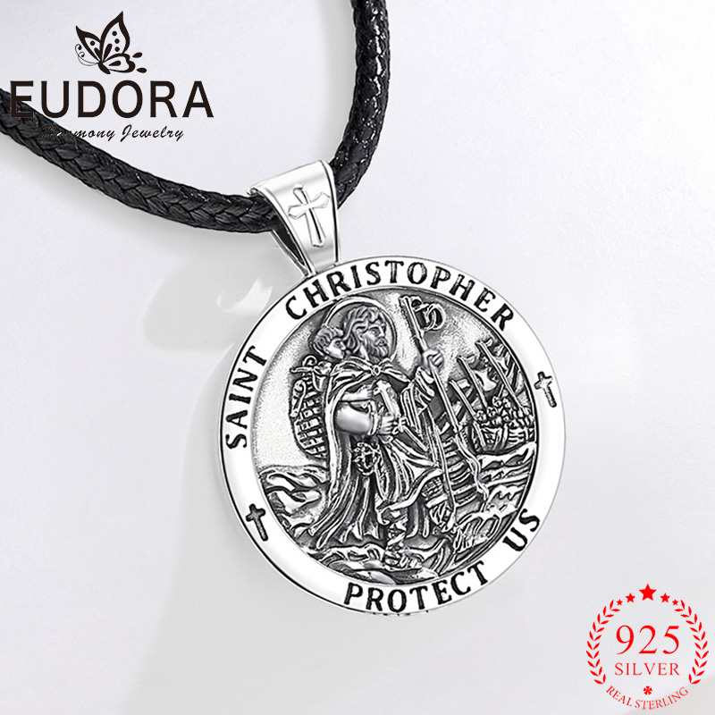 925 Sterling Silver Chain Necklace Men - Eudora ใหม่ 925 เงินสเตอร์ลิง Saint Christopher