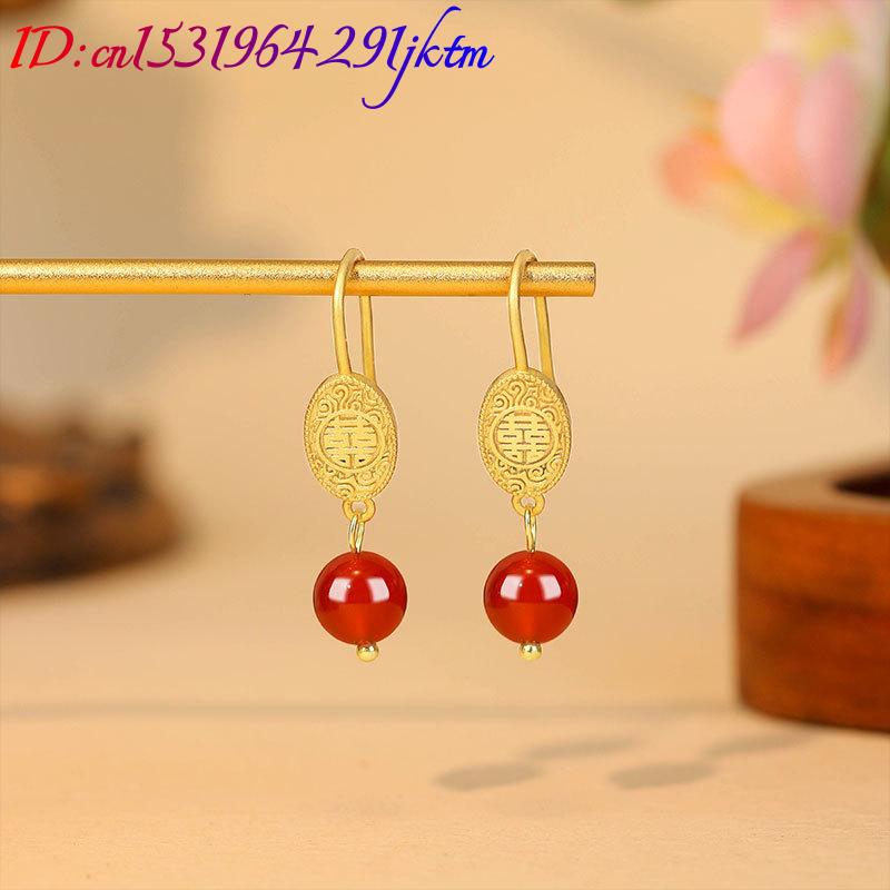 หยกแดงธรรมชาติ ต่างหูลูกปัด เค - Earrings บทวิจารณ์และราคา