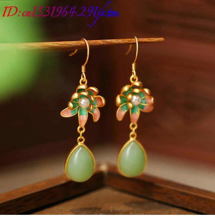 ต่างหูหยดน้ำหยกธรรมชาติสีเขียว - Earrings บทวิจารณ์และราคา