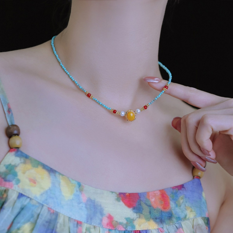 สร้อยคอไข่มุกน้ำจืดธรรมชาติสีฟ - Pearl Choker Necklace Vintage บทวิจารณ์และราคา