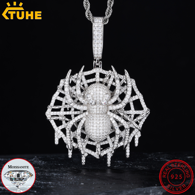 จี้แมงมุมโมอิสซาไนต์คุณภาพสูง  - 925 Sterling Silver Chain Necklace Men บทวิจารณ์และราคา