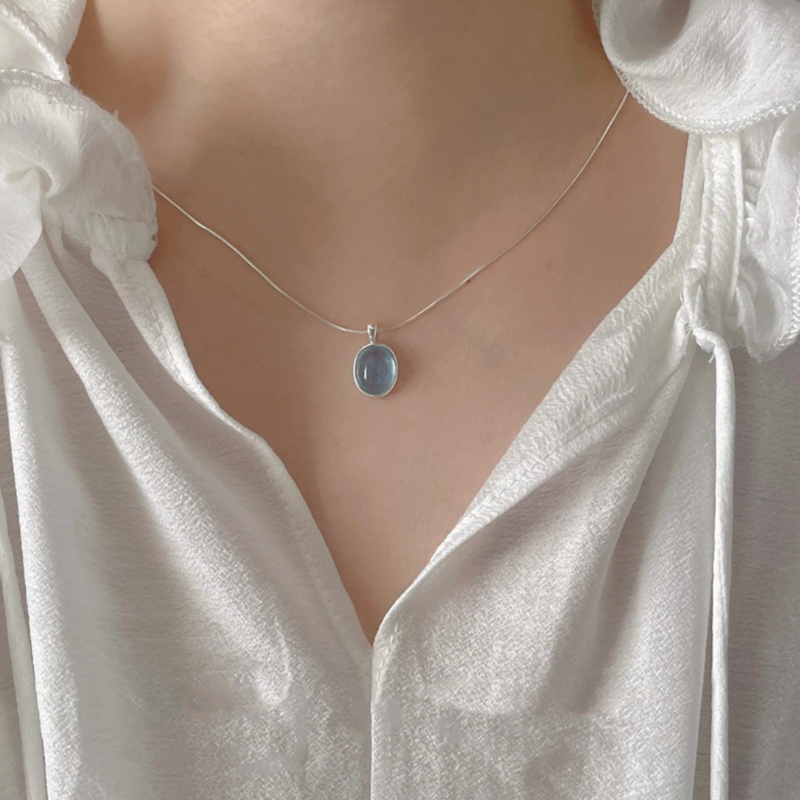 925 เงินสเตอร์ลิงคริสตัลมูนสโต - Crystal Pendant Necklace Natural Stone บทวิจารณ์และราคา