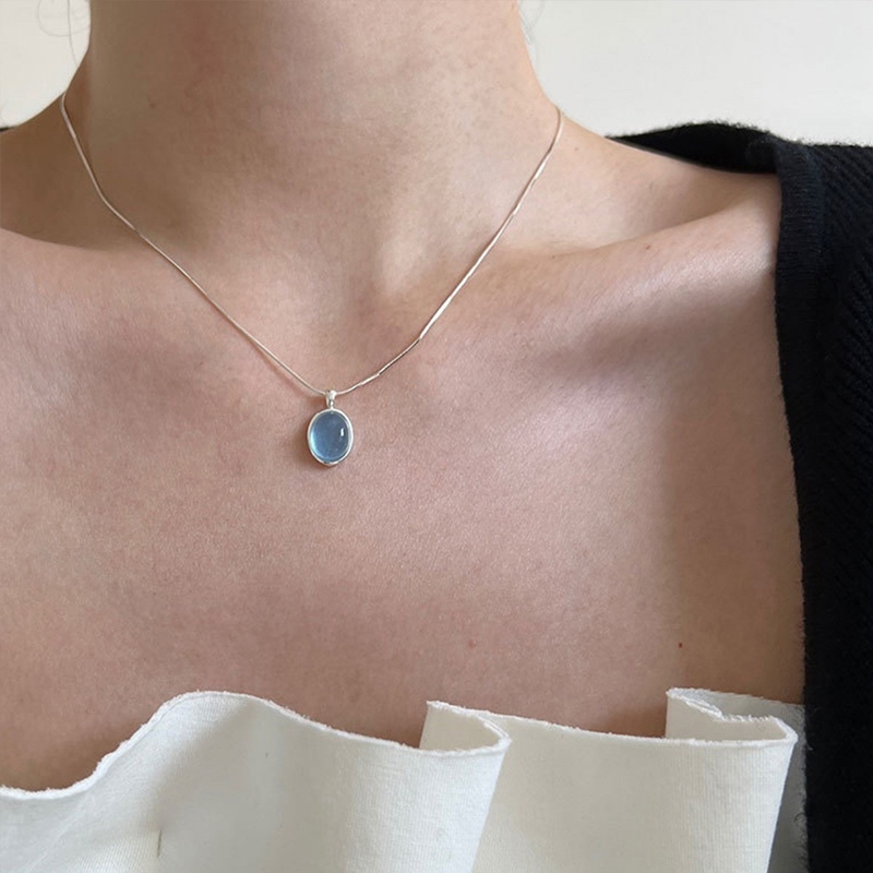 925 เงินสเตอร์ลิงคริสตัลมูนสโต - Crystal Pendant Necklace Natural Stone บทวิจารณ์และราคา
