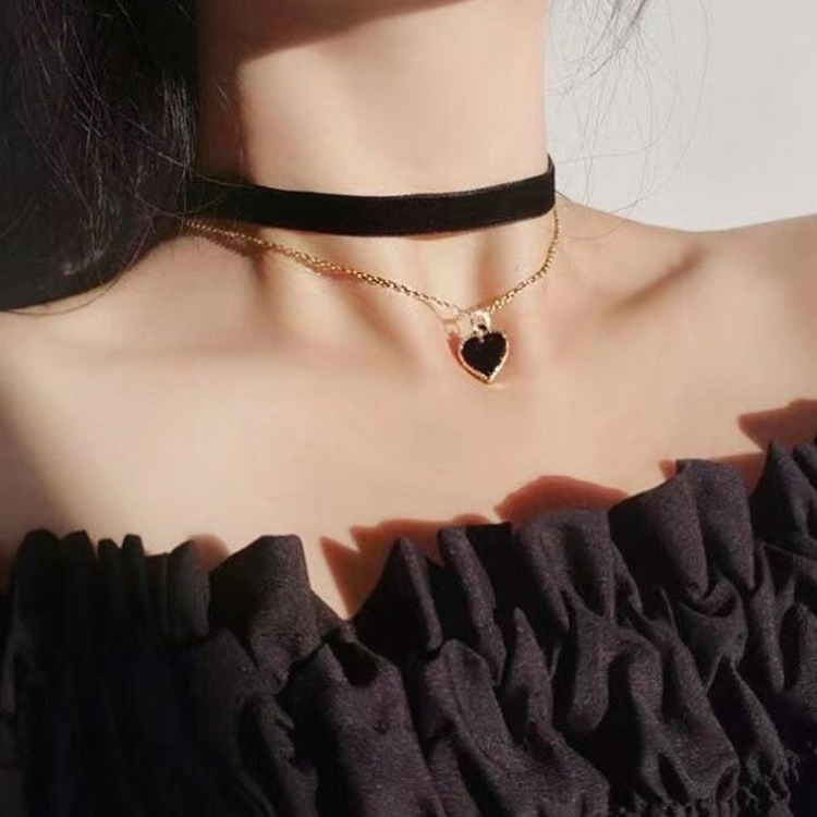 สร้อยคอโชคเกอร์สองชั้นสไตล์โรแ - Layered Pendant Necklace Aesthetic บทวิจารณ์และราคา