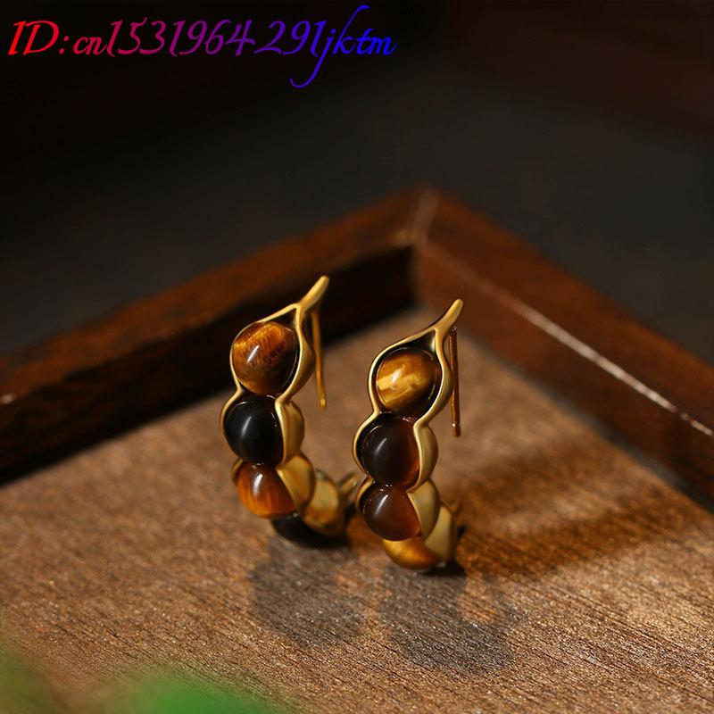 Tiger Eye Pod ต่างหูอัญมณีเครื - Earrings บทวิจารณ์และราคา